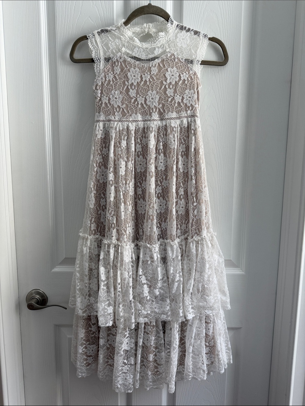 Joyfolie White Lace Overlay Dress with Nude Lining